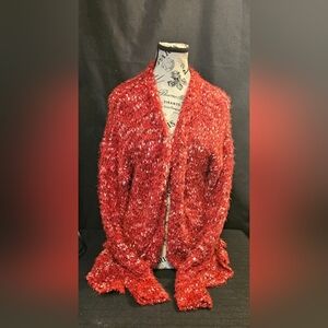 Maurices Red Speckled Eyelash Knit Cardigan Open-front Women's Large